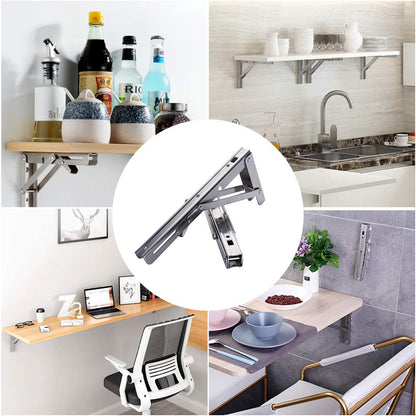 Heavy-Duty Foldable Wall Shelf Brackets – 2-Pack 304 Stainless Steel Triangular Supports with One-Click Release, 550 lb Capacity Each, for Kitchen, Garage, RV & Home; Includes Mounting Hardware (10Inch,Silver)