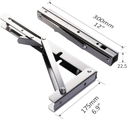 Heavy-Duty Foldable Wall Shelf Brackets – 2-Pack 304 Stainless Steel Triangular Supports with One-Click Release, 550 lb Capacity Each, for Kitchen, Garage, RV & Home; Includes Mounting Hardware (12Inch,Silver)