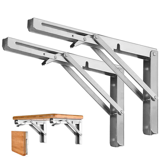 Heavy-Duty Foldable Wall Shelf Brackets – 2-Pack 304 Stainless Steel Triangular Supports with One-Click Release, 550 lb Capacity Each, for Kitchen, Garage, RV & Home; Includes Mounting Hardware (16Inch,Silver)