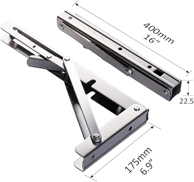 Heavy-Duty Foldable Wall Shelf Brackets – 2-Pack 304 Stainless Steel Triangular Supports with One-Click Release, 550 lb Capacity Each, for Kitchen, Garage, RV & Home; Includes Mounting Hardware (16Inch,Silver)