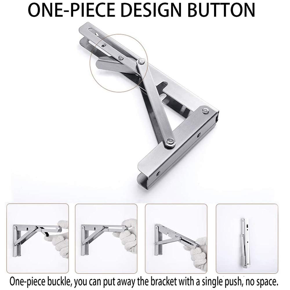 Heavy-Duty Foldable Wall Shelf Brackets – 2-Pack 304 Stainless Steel Triangular Supports with One-Click Release, 550 lb Capacity Each, for Kitchen, Garage, RV & Home; Includes Mounting Hardware (16Inch,Silver)