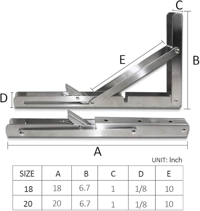 Heavy-Duty Foldable Wall Shelf Brackets – 2-Pack 304 Stainless Steel Triangular Supports with One-Click Release, 550 lb Capacity Each, for Kitchen, Garage, RV & Home; Includes Mounting Hardware (20Inch,Silver)