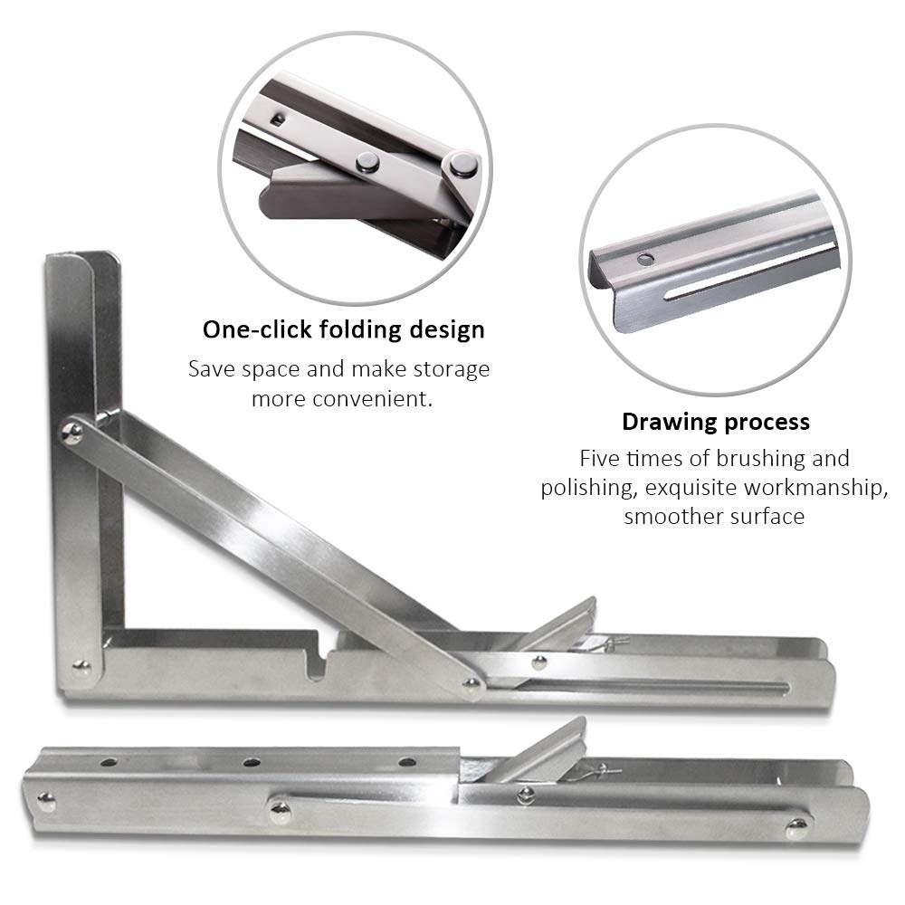 Heavy-Duty Foldable Wall Shelf Brackets – 2-Pack 304 Stainless Steel Triangular Supports with One-Click Release, 550 lb Capacity Each, for Kitchen, Garage, RV & Home; Includes Mounting Hardware (20Inch,Silver)