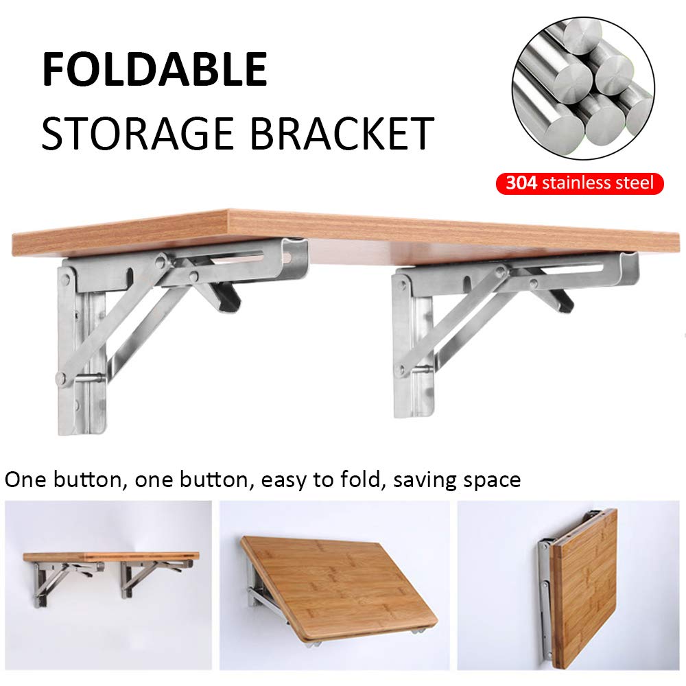 Heavy-Duty Foldable Wall Shelf Brackets – 2-Pack 304 Stainless Steel Triangular Supports with One-Click Release, 550 lb Capacity Each, for Kitchen, Garage, RV & Home; Includes Mounting Hardware (20Inch,Silver)