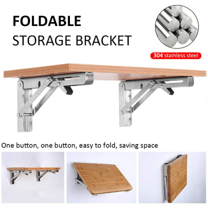 Heavy-Duty Foldable Wall Shelf Brackets – 2-Pack 304 Stainless Steel Triangular Supports with One-Click Release, 550 lb Capacity Each, for Kitchen, Garage, RV & Home; Includes Mounting Hardware (20Inch,Silver)