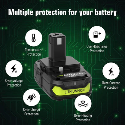18V P108 Ryobi 18V Battery Replacement P117 Charger Lithium-Ion Battery Power - Black - Size 2000mAh
