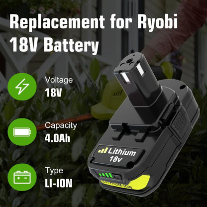 18V P108 Ryobi 18V Battery Replacement P117 Charger Lithium-Ion Battery Power - Black - Size 5000mAh