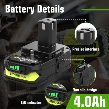 18V P108 Ryobi 18V Battery Replacement P117 Charger Lithium-Ion Battery Power - Black - Size 5000mAh