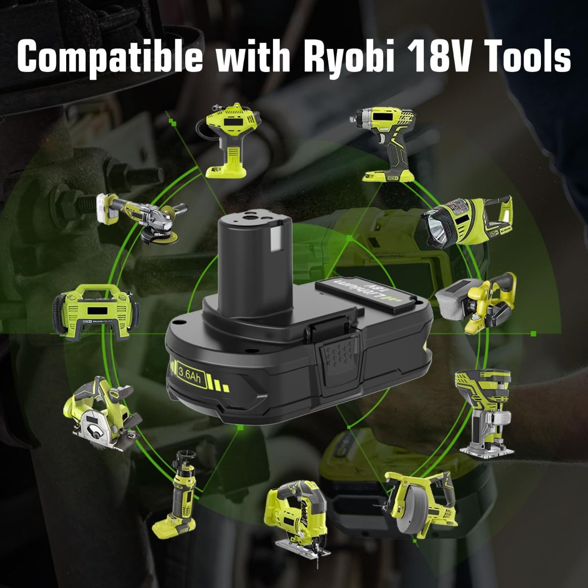 18V P108 Ryobi 18V Battery Replacement P117 Charger Lithium-Ion Battery Power - Black - Size Charger