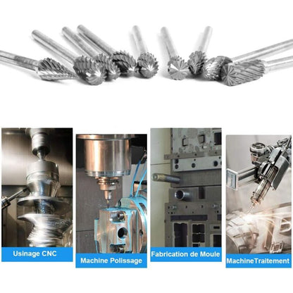 10pcs Double Cut Tungsten Steel Rotary Files with 3mm Shank, Twist Drill Bits for Dremel Rotary Tools