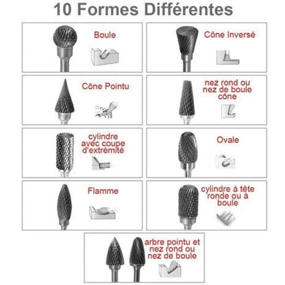10pcs Double Cut Tungsten Steel Rotary Files with 3mm Shank, Twist Drill Bits for Dremel Rotary Tools