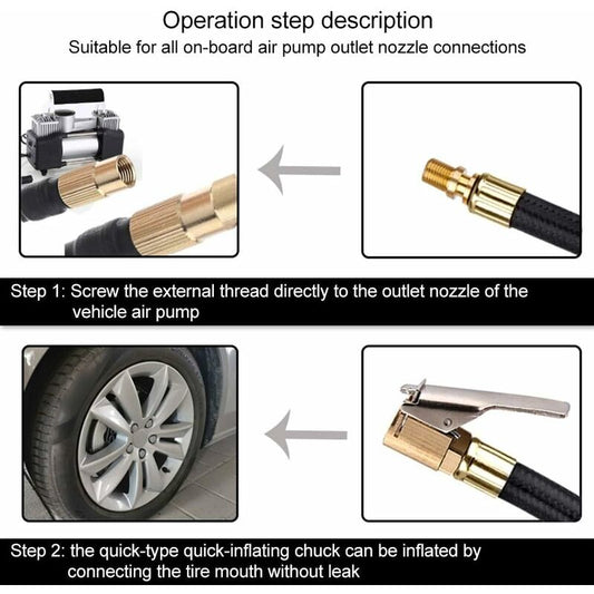 Tire Inflator Pump Hose, Motorcycle Valve Air Rubber Hose Lock-On Tire Chuck With Clip For Motorcycle Car Bike Hose