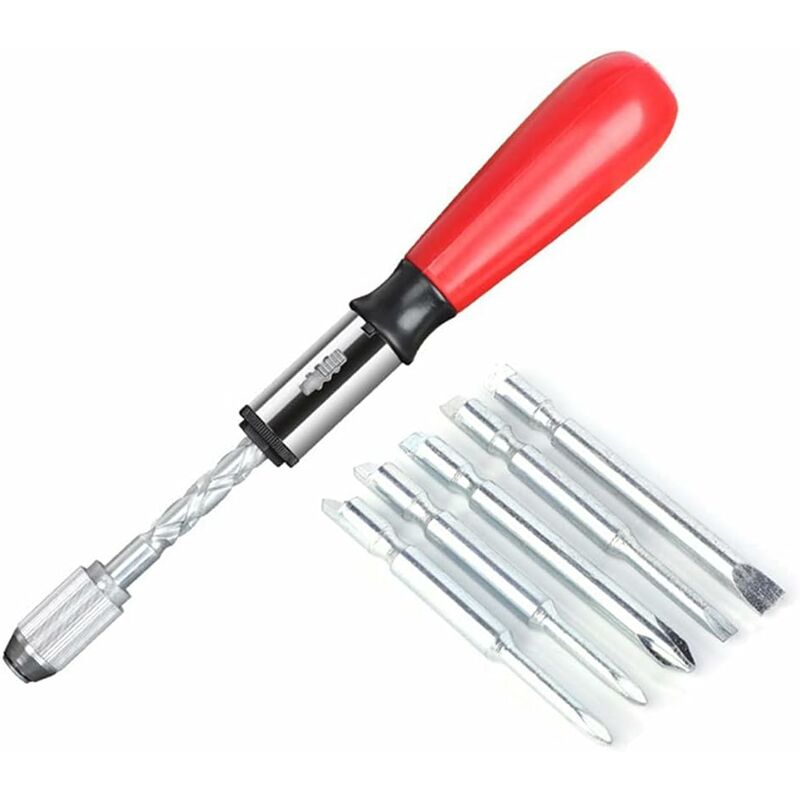Spiral Screwdriver, Push Pull Ratchet Screwdriver, 6 In 1 Push Pull Ratchet Screwdriver Set Semi-Automatic Press Type