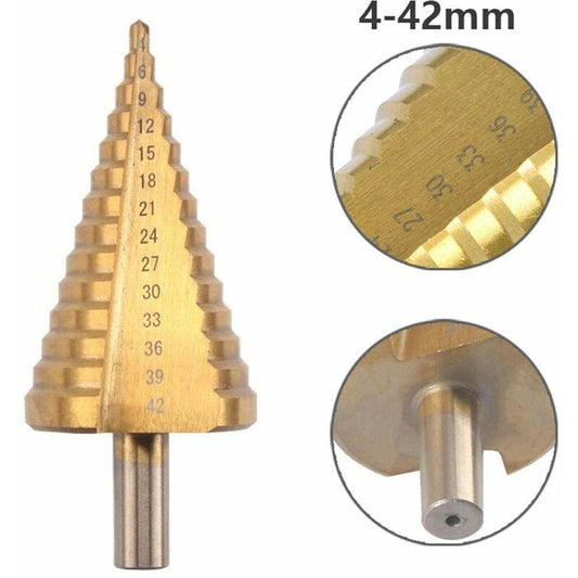 Step Cone Drill Bit - 4-42Mm - 14 Sizes - High Speed Steel ROund Shank Hole Cutter Tool