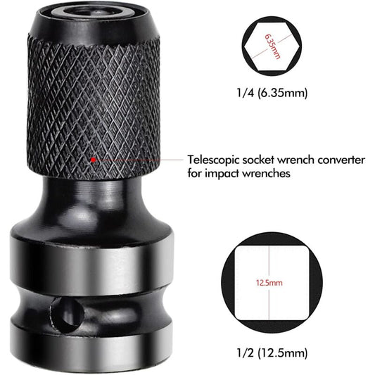 2 pcs Socket Adapters 1/2" Square Drive To 1/4" Impact Wrench Adapter Quick Release Converter For Impact Ratchet Wrench