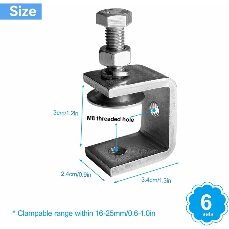 6 pcs Heavy Duty 304 Stainless Steel C-Clamps, For Clamps, Pliers And Turnbuckles, Woodworking Tools, Diy & Auto Repair