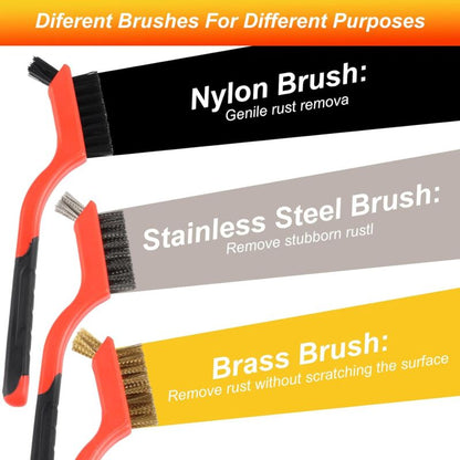 3 pcs Wire Brushes Set Stainless Steel Brass Carbon Nylon Scrub Brushes For Cleaning Welding Slag Stripping Rust Dust