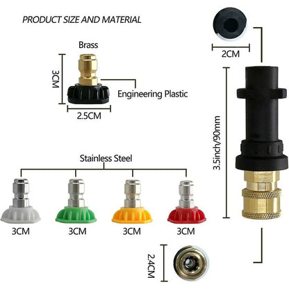 Pressure Washer Adapter, To 1/4" Quick Connect For Karcher K2-K7, With 5 Pressure Washer Nozzle Tips, Multi-Grade, 2.5