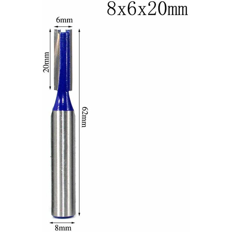 8 pcs 8Mm Shank Double Flute Straight ROuter Bit Set For Woodworking Tools 5Mm, 6Mm, 8Mm, 10Mm, 12Mm, 14Mm, 18Mm, 20Mm