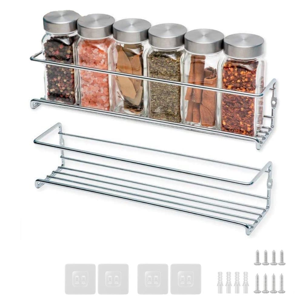 2-Piece Stainless Steel Spice Rack Wall Mounted for Home Organization, Silver