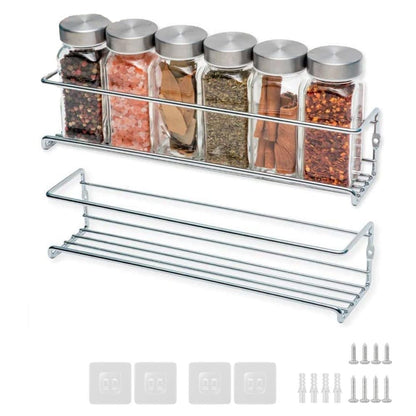 2-Piece Stainless Steel Spice Rack Wall Mounted for Home Organization, Silver