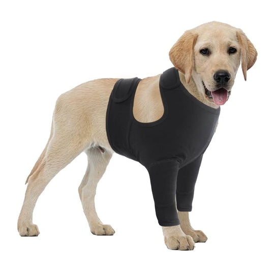 Breathable Elastic Dog Elbow Protector for Post-Surgery, Prevents Licking and Biting, M, Black
