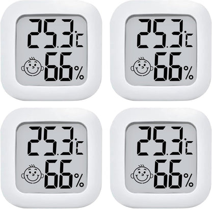 Mini hygrometer - 4 pieces - Weather station - Thermometer - Humidity meter - Highly accurate temperature monitor - Indoor thermometer - Hygrometer - Thermo-hygrometer - Comfort level indicator - White