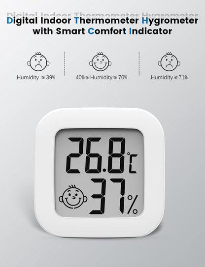 Mini hygrometer - 4 pieces - Weather station - Thermometer - Humidity meter - Highly accurate temperature monitor - Indoor thermometer - Hygrometer - Thermo-hygrometer - Comfort level indicator - White