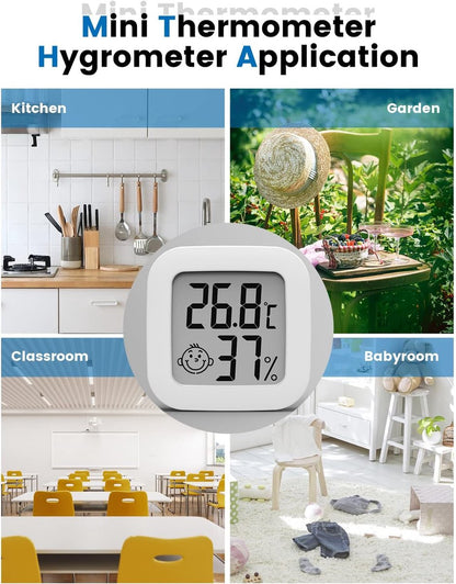 Mini hygrometer - 4 pieces - Weather station - Thermometer - Humidity meter - Highly accurate temperature monitor - Indoor thermometer - Hygrometer - Thermo-hygrometer - Comfort level indicator - White