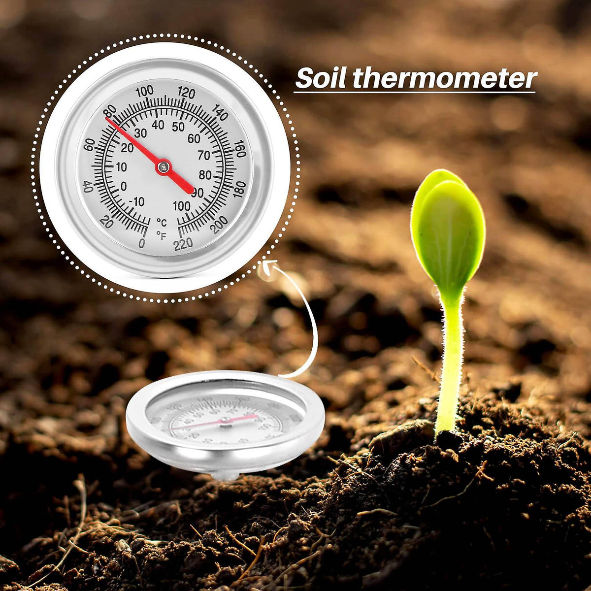 Compost soil thermometer 50 cm length stainless steel