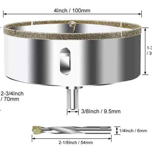 Diamond Hole Saw 100mm with Centering Drill Tile Cutter