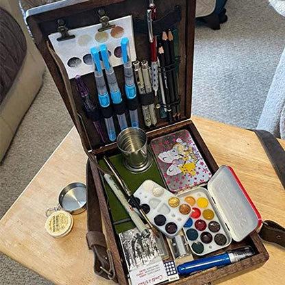 Multifunctional Wooden Shoulder Bag - Vintage Design for Artists & Writers - Artist Tool Set - Brush, Tool Storage Box - Sketch Box - Easel - with Storage Pockets and Adjustable Strap - 25x19x6 cm