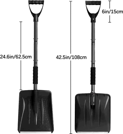 Snow Shovel - Lightweight & Portable - Snow Plow for Car, Driveway & Camping - Black