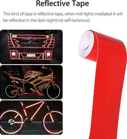 2 Rolls Class 1 Self-Adhesive Reflective Tape, Waterproof Honeycomb Safety Film for Bicycles, Trailers and Marking, White and Red, 5 cm x 3 m
