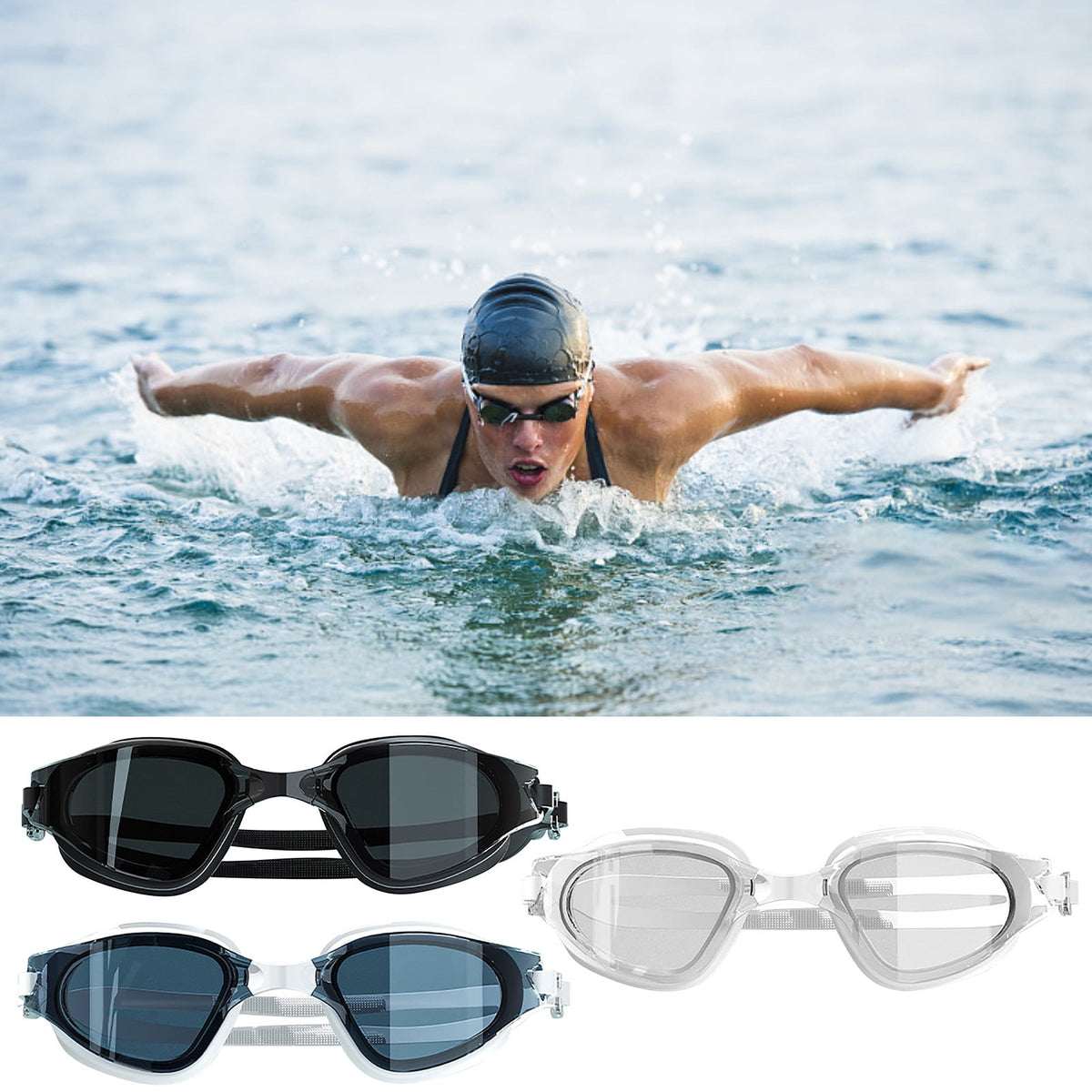 Swim Goggles for Adults, Large Frame Anti-Fog HD Myopia Swimming Goggles with Adjustable Nose Cover, Leak-Proof Seal for Men and Women, Pool and Open Water