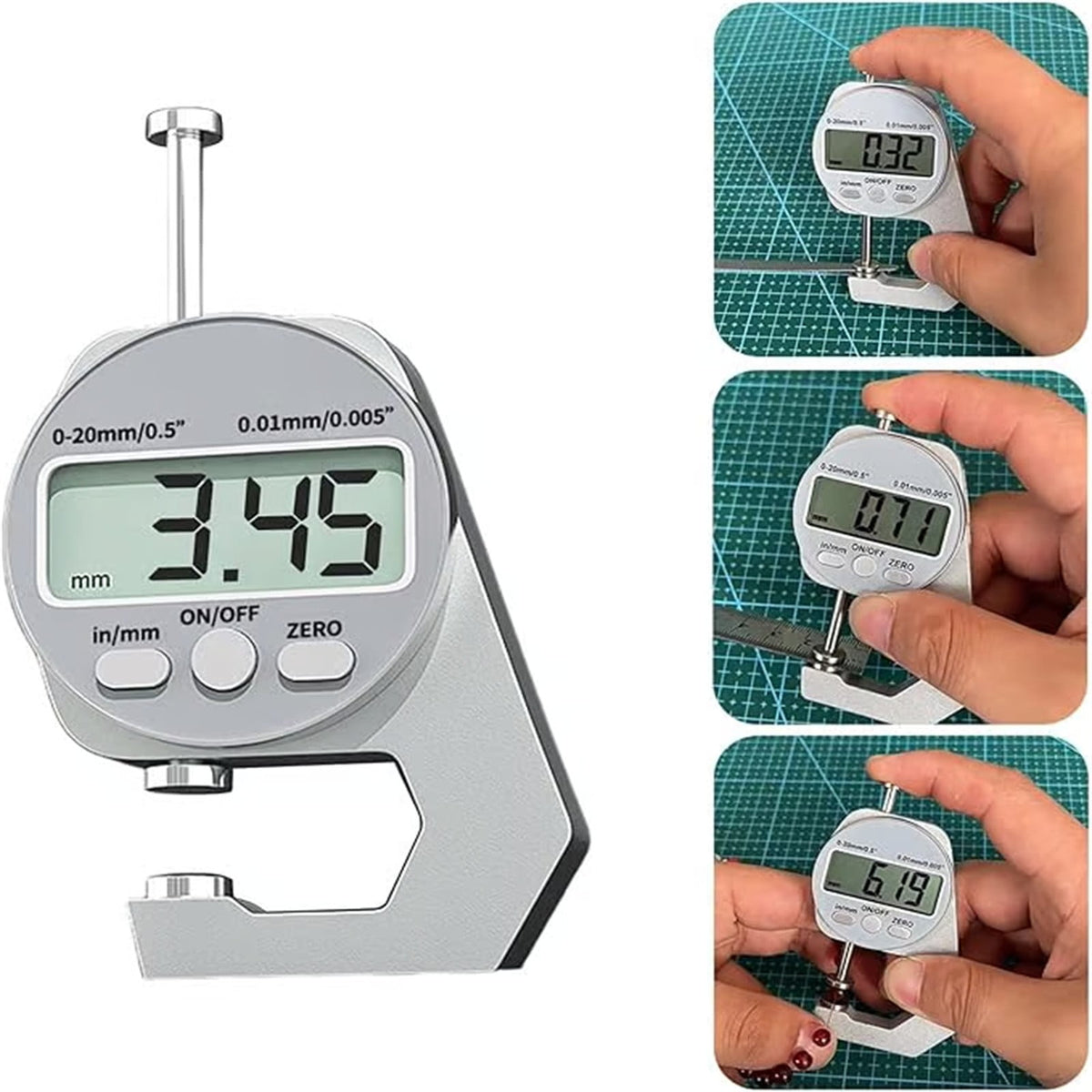 Digital Thickness Gauge High Accuracy Electronic Micrometer Silver, 0-10mm