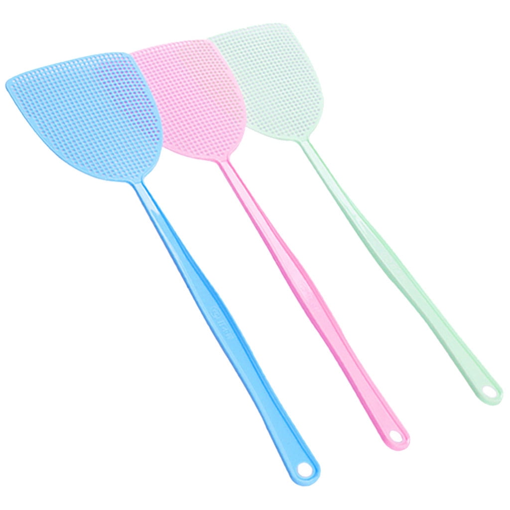 3Pcs Fly Swatter Plastic Pest Control Manual Durable Long Handle for Home, 17.5"