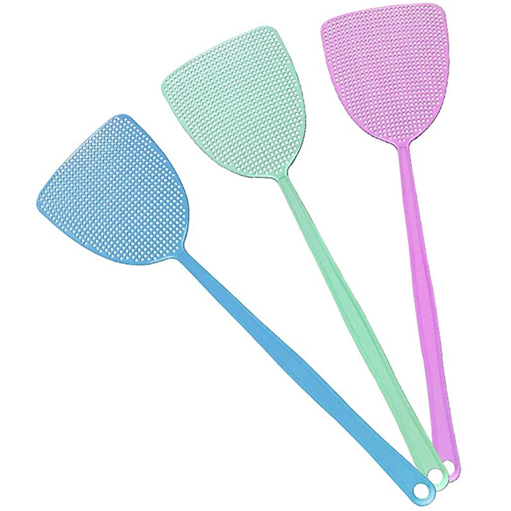 3Pcs Fly Swatter Plastic Pest Control Manual Durable Long Handle for Home, 17.5"