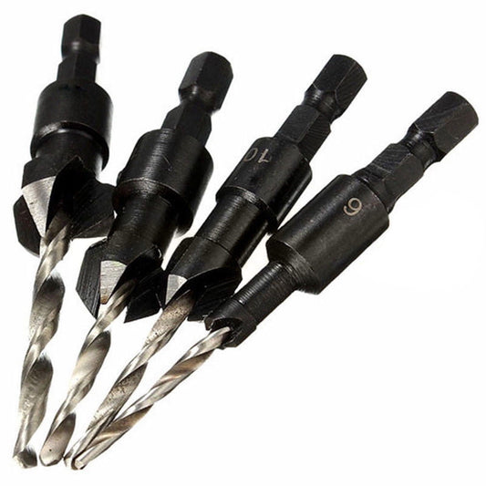 4Pcs Countersink Drill Bit Set with Wrench, Quick Change Hex Shank 1/4 Inch