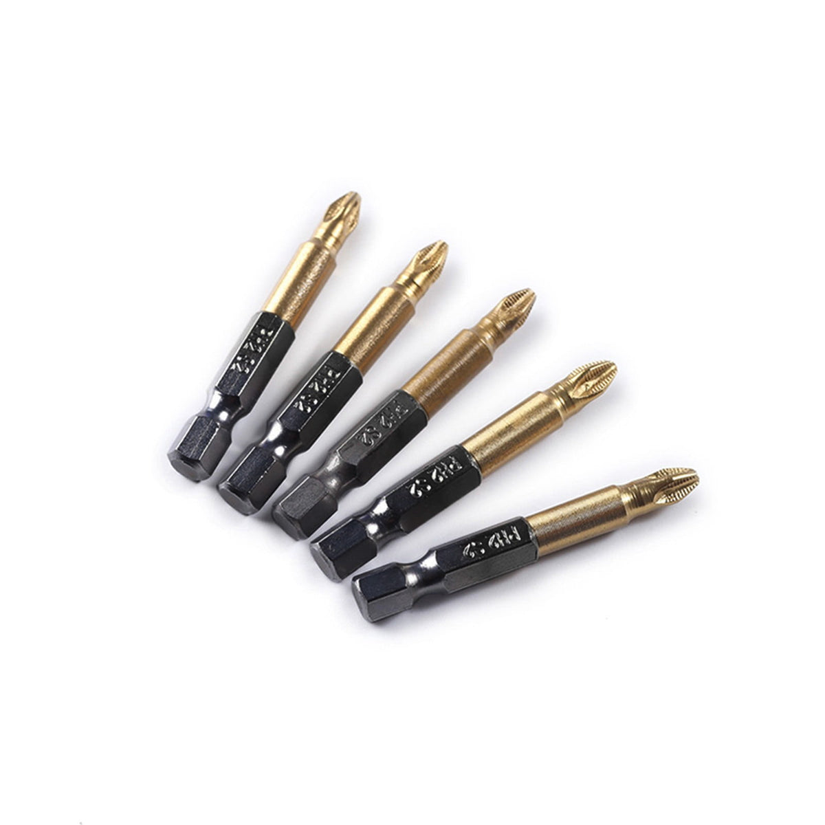 5 Pcs PH2 Phillips Screwdriver Bit Set, S2 Steel Titanium Plated Magnetic Non Slip Cross Head, 0.25 Inch Hex Shank