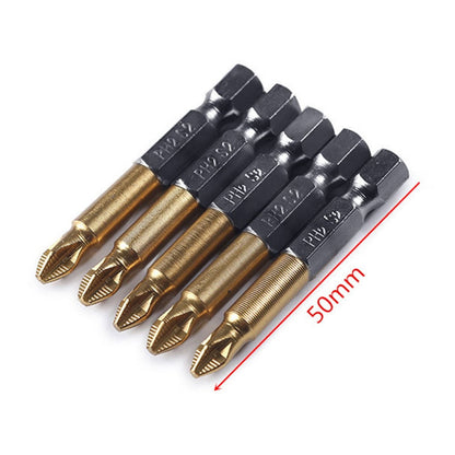 5Pcs PH2 Phillips Screwdriver Bits, S2 Steel Titanium Plated Magnetic Non-Slip Cross Head Screwdriver Bit Set, 1/4 Inch Hex Shank