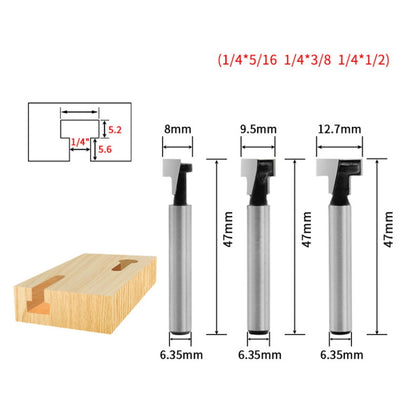 3Pcs Keyhole Router Bit Set Woodworking Milling Cutter Tool Silver, Size 4