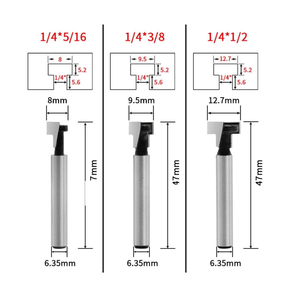 3Pcs Keyhole Router Bit Set Woodworking Milling Cutter Tool Silver, Size 4