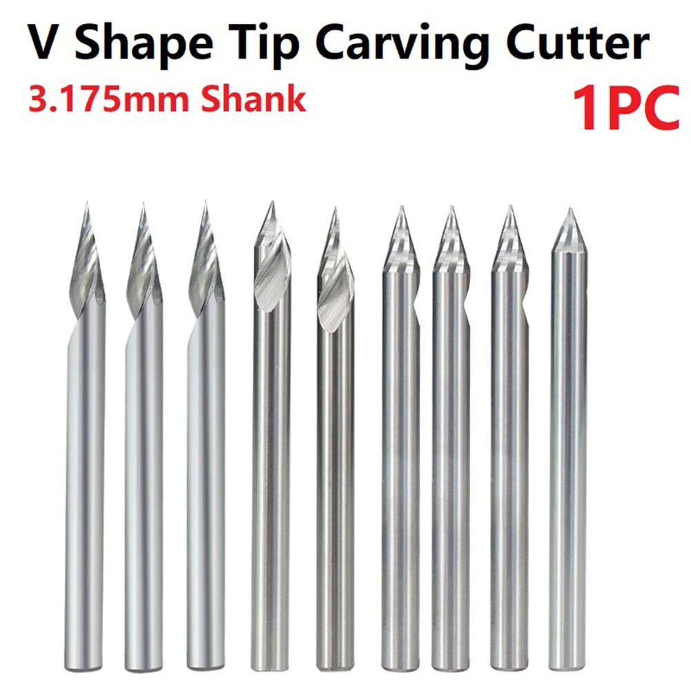 1PC Carbide V Shape Engraving Bit 20-60 Degrees CNC Router Milling Cutter for Copper Aluminum MDF, 3.175mm Shank 0.1mm 0.2mm 0.3mm Tip