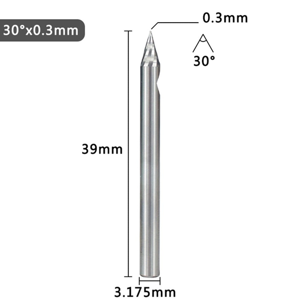 1PC Carbide V Shape Engraving Bit 20-60 Degrees CNC Router Milling Cutter for Copper Aluminum MDF, 3.175mm Shank 0.1mm 0.2mm 0.3mm Tip