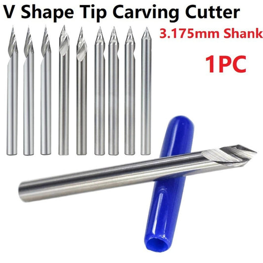 1PC V Shape Engraving Bit Carbide CNC Router Bit 20-60 Degree Tipped 0.1mm 0.2mm 0.3mm Milling Cutter, 3.175mm Shank