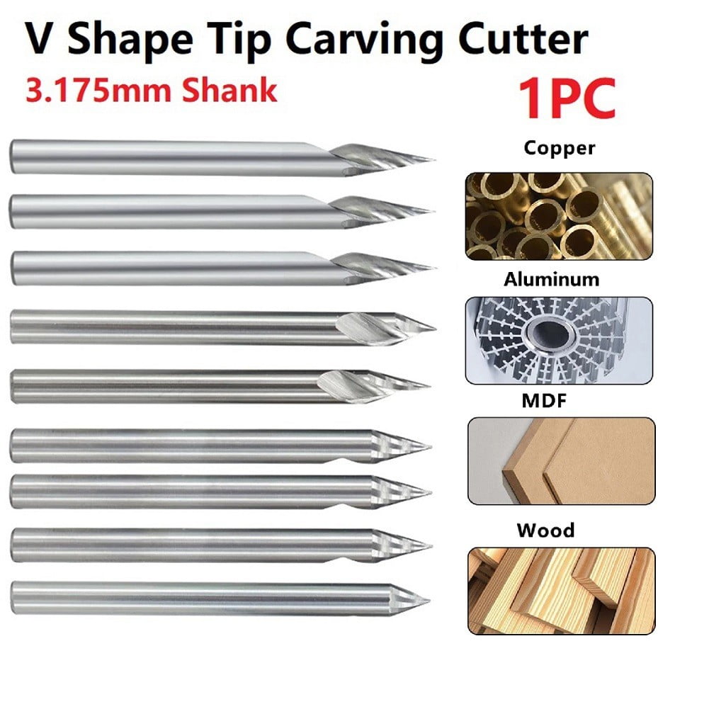 1PC V Shape Engraving Bit Carbide CNC Router Bit 20-60 Degrees Tipped Milling Cutter, 3.175mm Shank 0.1mm 0.2mm 0.3mm Tip 30Dx0.3 60Dx0.2