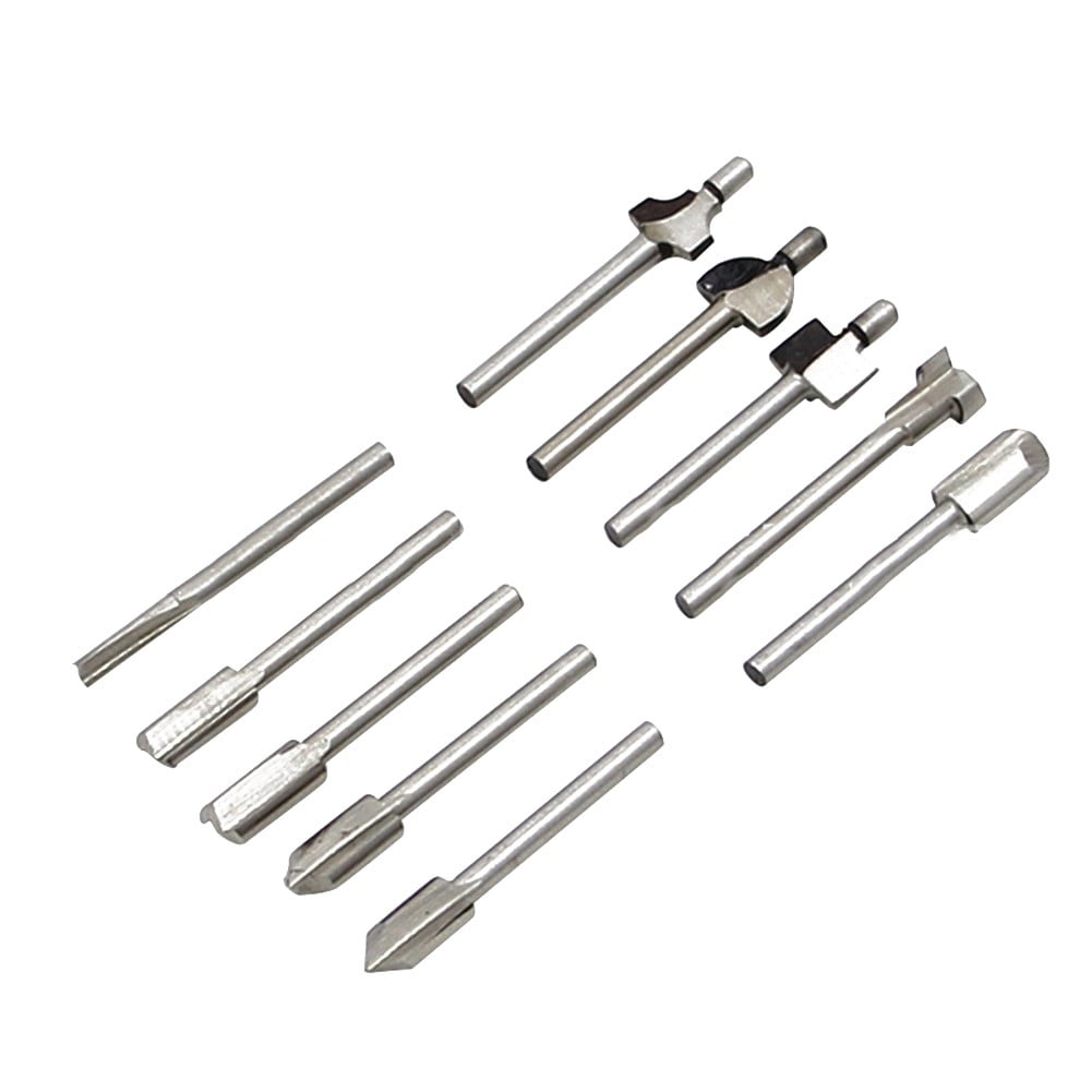 10Pcs HSS Router Bits Set, Wood Cutting Milling Cutter Compatible with Dremel Rotary Tools for DIY Woodworking, 1/8 Inch Shank