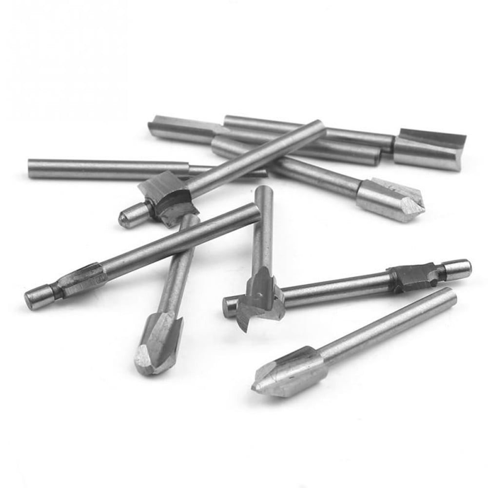 10Pcs HSS Router Bits Set, Wood Cutting Milling Cutter Compatible with Dremel Rotary Tools for DIY Woodworking, 1/8 Inch Shank