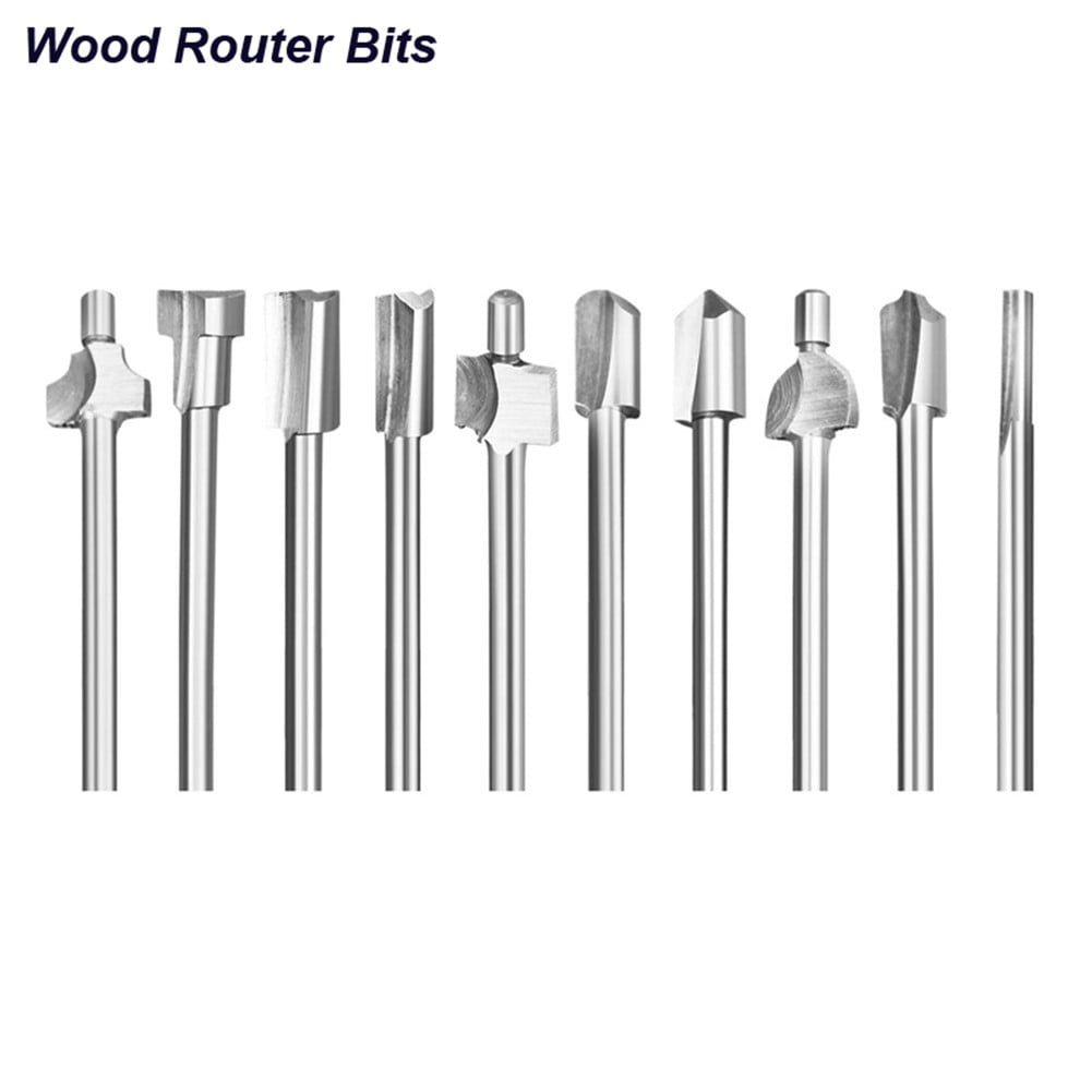 10Pcs HSS Router Bits Set, Wood Cutting Milling Cutter Compatible with Dremel Rotary Tools for DIY Woodworking, 1/8 Inch Shank